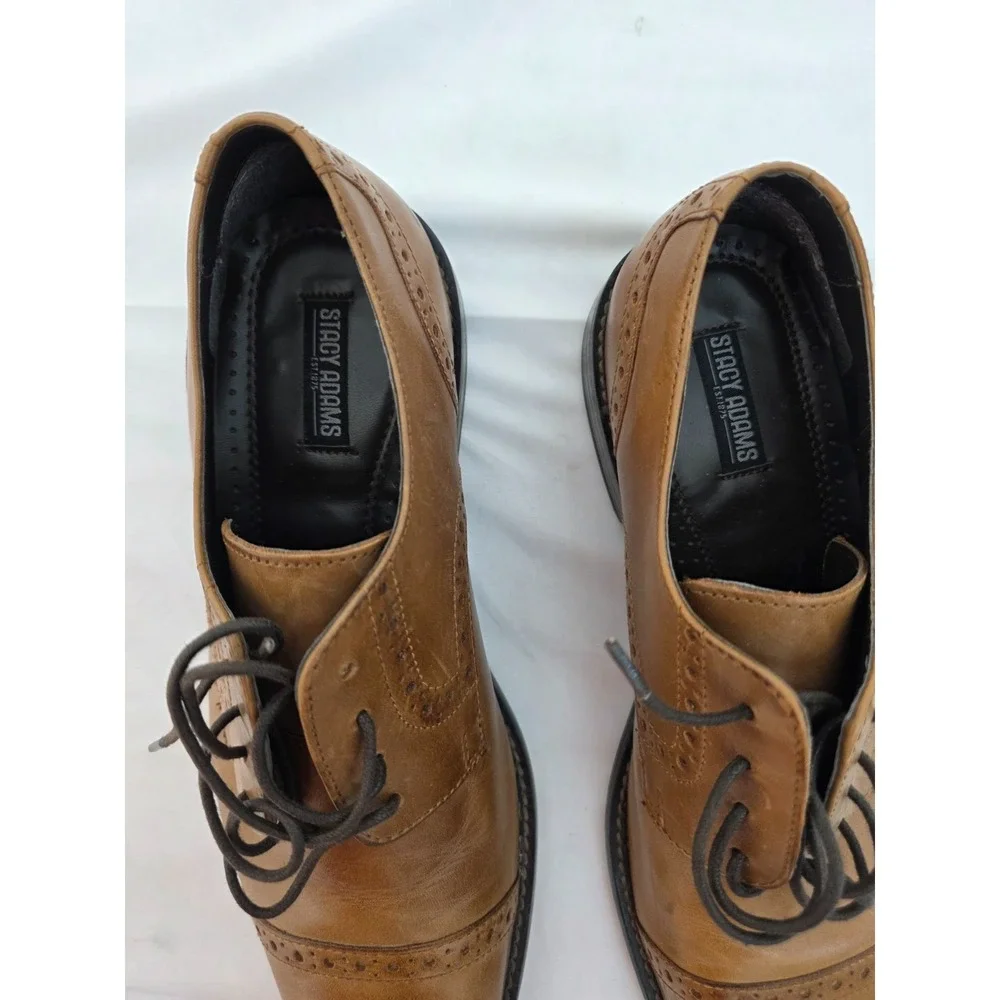 Stacy Adams Mens 10 M Tan Brown Leather Cap Toe Brogue Oxford Dress Shoes 24858